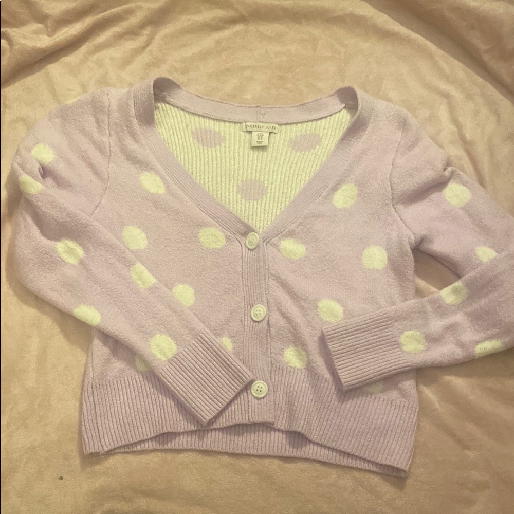 Sincerely Jules Light Purple and White Polka Dot Cardigan Sweater Size Medium